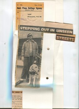 Newspaper cutting about blindness related activities or people