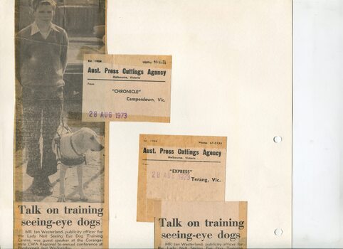 Newspaper cutting about blindness related activities or people