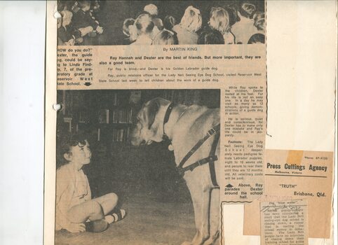 Newspaper cutting about blindness related activities or people