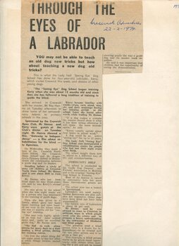 Newspaper cutting about blindness related activities or people