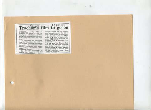 Newspaper cutting about blindness related activities or people