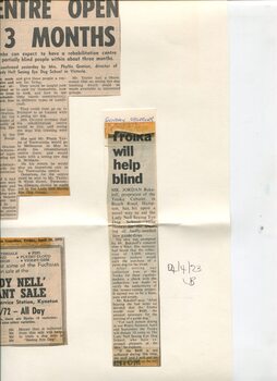 Newspaper cutting about blindness related activities or people