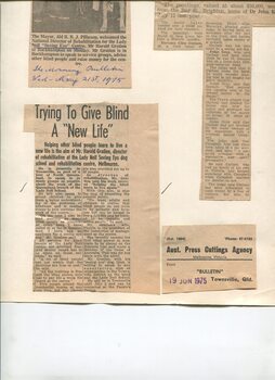 Newspaper cutting about blindness related activities or people