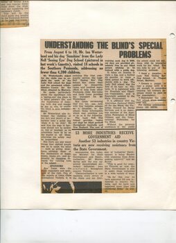 Newspaper cutting about blindness related activities or people