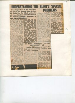Newspaper cutting about blindness related activities or people