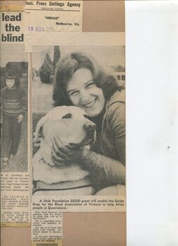 Newspaper cutting about blindness related activities or people