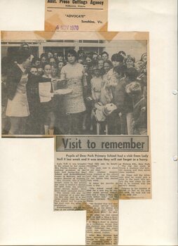 Newspaper cutting about blindness related activities or people