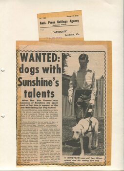 Newspaper cutting about blindness related activities or people