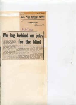 Newspaper cutting about blindness related activities or people