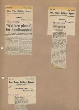 Newspaper cutting about blindness related activities or people