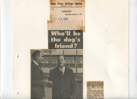 Newspaper cutting about blindness related activities or people