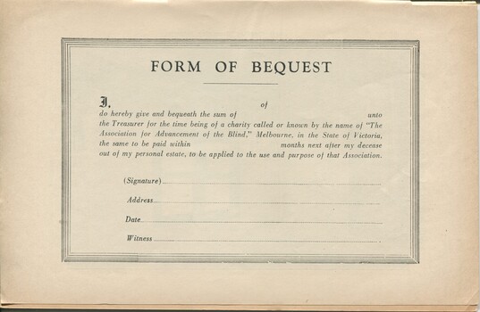 Form of Bequest for donors