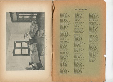 List of Life Governors.  Image of infirmary at Brighton home.