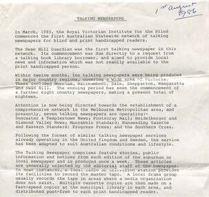 Overview of the Talking Newspaper Service in 1986