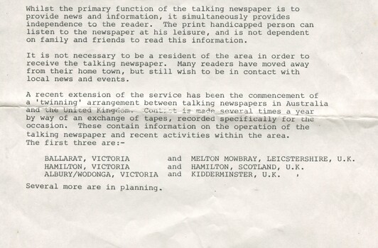 Overview of the Talking Newspaper Service in 1986