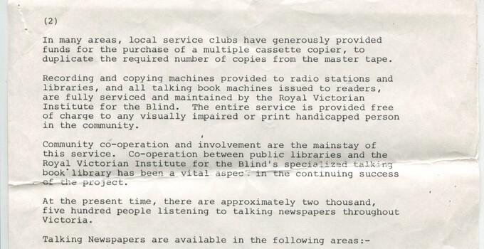 Overview of the Talking Newspaper Service in 1986