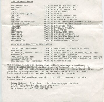 Overview of the Talking Newspaper Service in 1986
