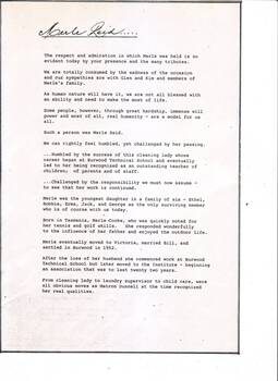 Tribute and overview of Merle Reid's time with RVIB Burwood