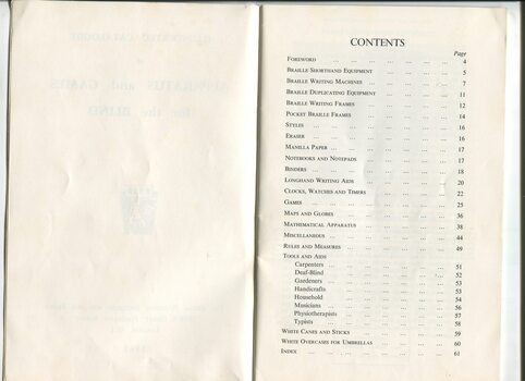 Contents listing of items shown in catalogue