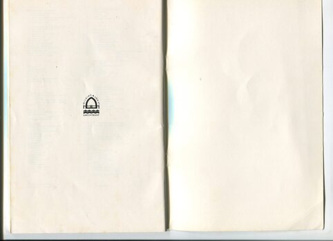Blank pages with publisher emblem shown in black ink in middle of left side