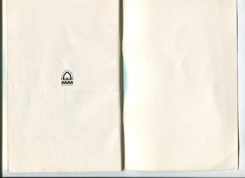 Blank pages with publisher emblem shown in black ink in middle of left side