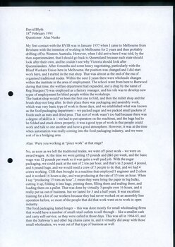 Transcription of audio interview with David Blyth