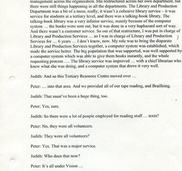 Transcript of interview of Peter Cronin by Judith Buckrich