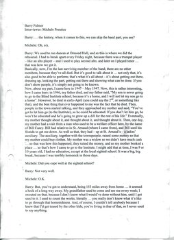 Transcription of audio interview with Barry Palmer