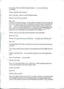 Transcription of audio interview with Barry Palmer