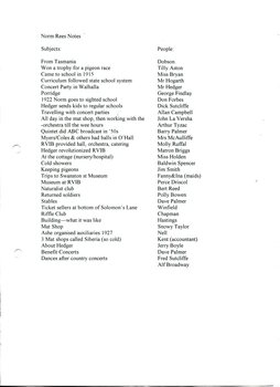 Outline of interview with Norm Rees