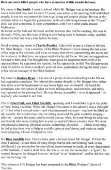 Transcript of BWU tribute to Stan Hedger
