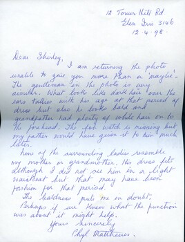 Letter from Phyll Matthews regarding likelilhood of identifying a person in the image