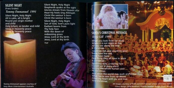 Image of Tommy Emmanuel and Terry Gill with words to Silent Night and Santa's Christmas message