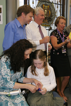 Graeme Turner, Michael Simpson and Colleen Thom at rear, Marina Prior and daughter in front