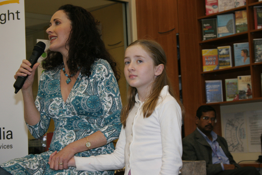 Marina Prior performing at the launch with her daughter