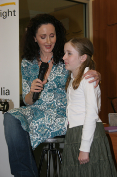 Marina Prior performing at the launch with her daughter