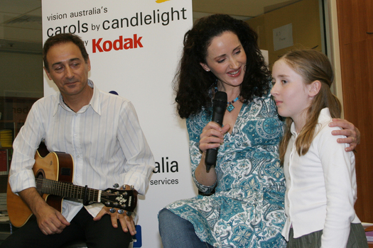 Marina Prior performing at the launch with her daughter