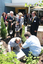Reuben Ryan, Jarryd Clifford and Jennifer Gibbons watch the gardener caulk the covering plate with Peter North and Graeme Innes