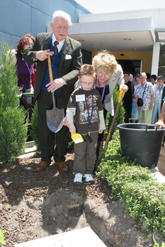 Reuben Ryan, Jarryd Clifford and Jennifer Gibbons at the burying of the time capsule