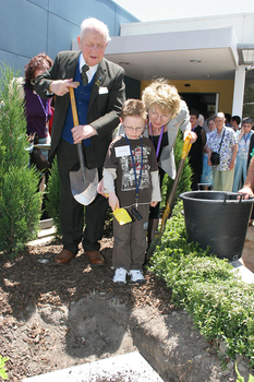 Reuben Ryan, Jarryd Clifford and Jennifer Gibbons at the burying of the time capsule