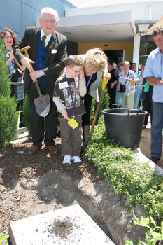  ?, Jarryd Clifford and Jennifer Gibbons at the burying of the time capsule with Anna Fairclough (L) and Peter North (R)