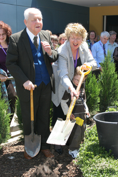 Reuben Ryan, Jarryd Clifford and Jennifer Gibbons at the burying of the time capsule