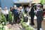 Reuben Ryan, Jarryd Clifford and Jennifer Gibbons at the burying of the time capsule, with Graeme Innes and Gerard Menses