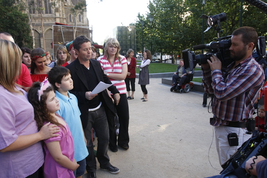 Carols launch: the Law family with Steve Jacobs