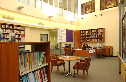 View of the front desk of the Browsing Library