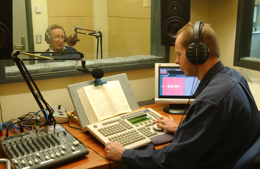 James Wright narrating in the studio whilst Robert de Graauw produces