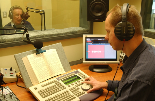 James Wright narrating in the studio whilst Robert de Graauw produces