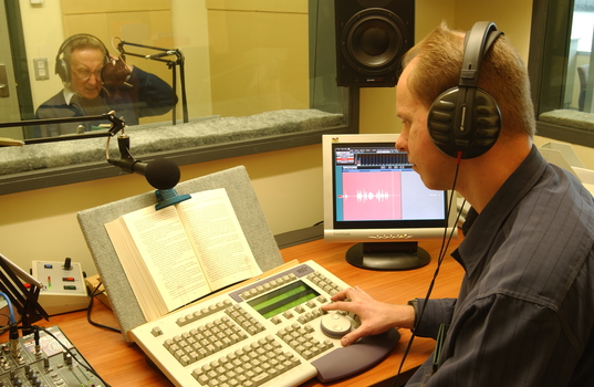 James Wright narrating in the studio whilst Robert de Graauw produces