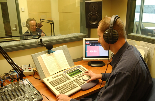 James Wright narrating in the studio whilst Robert de Graauw produces