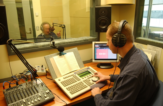 James Wright narrating in the studio whilst Robert de Graauw produces